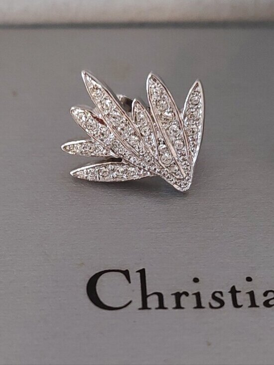 Christian Dior Clip-on Vintage Huggie Earrings Estate Signed  Dior vintage pave crystal feather fan clip-on earrings EUC